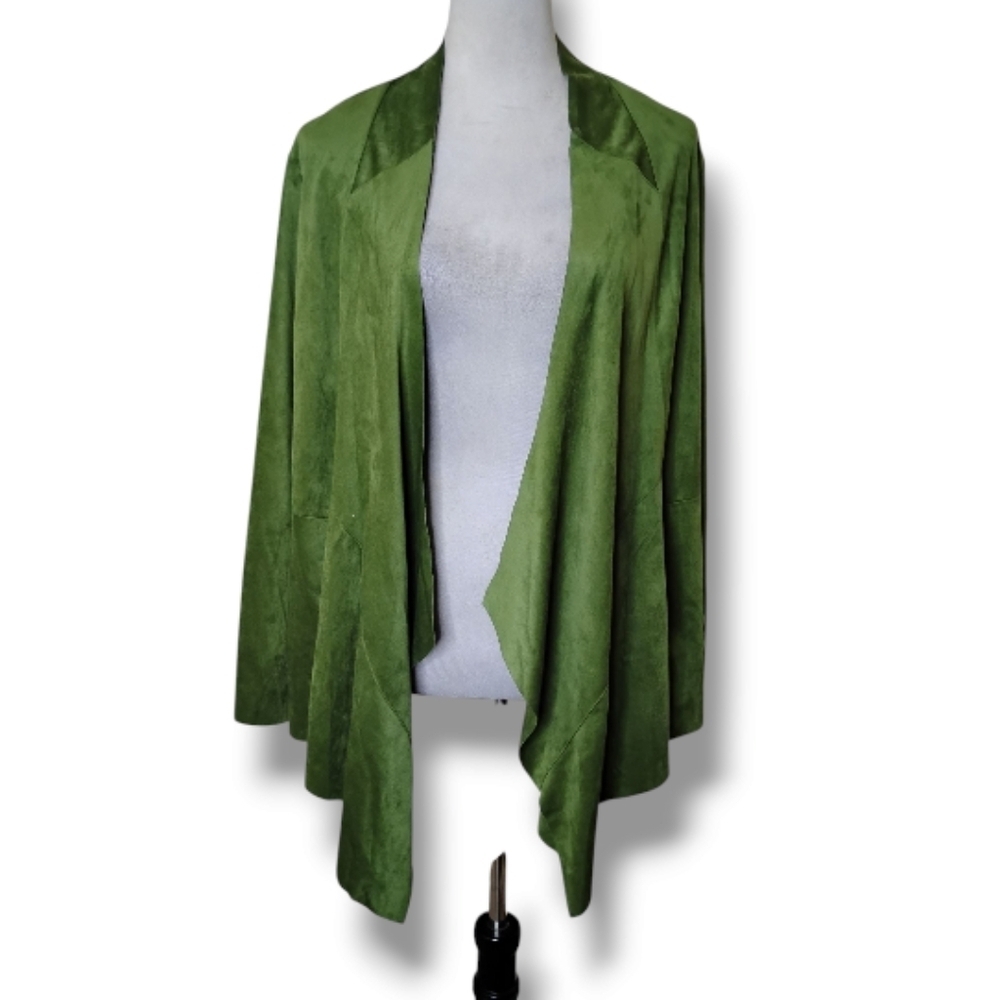 Passports Green Asymmetrical Jacket Open Front Brushed Microfiber Size Medium - Picture 4 of 7